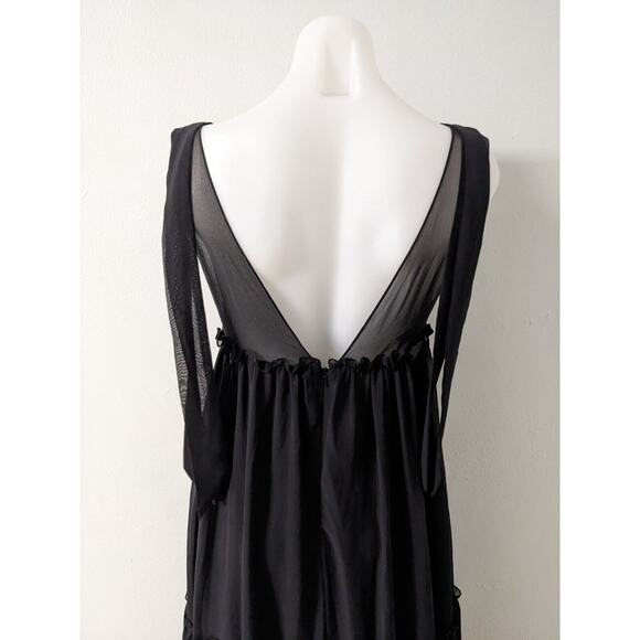 Leena for Mac Duggal Size 0 Ruffle Maxi Shift Tiered Dress Black V Neck Sheer - Picture 11 of 15